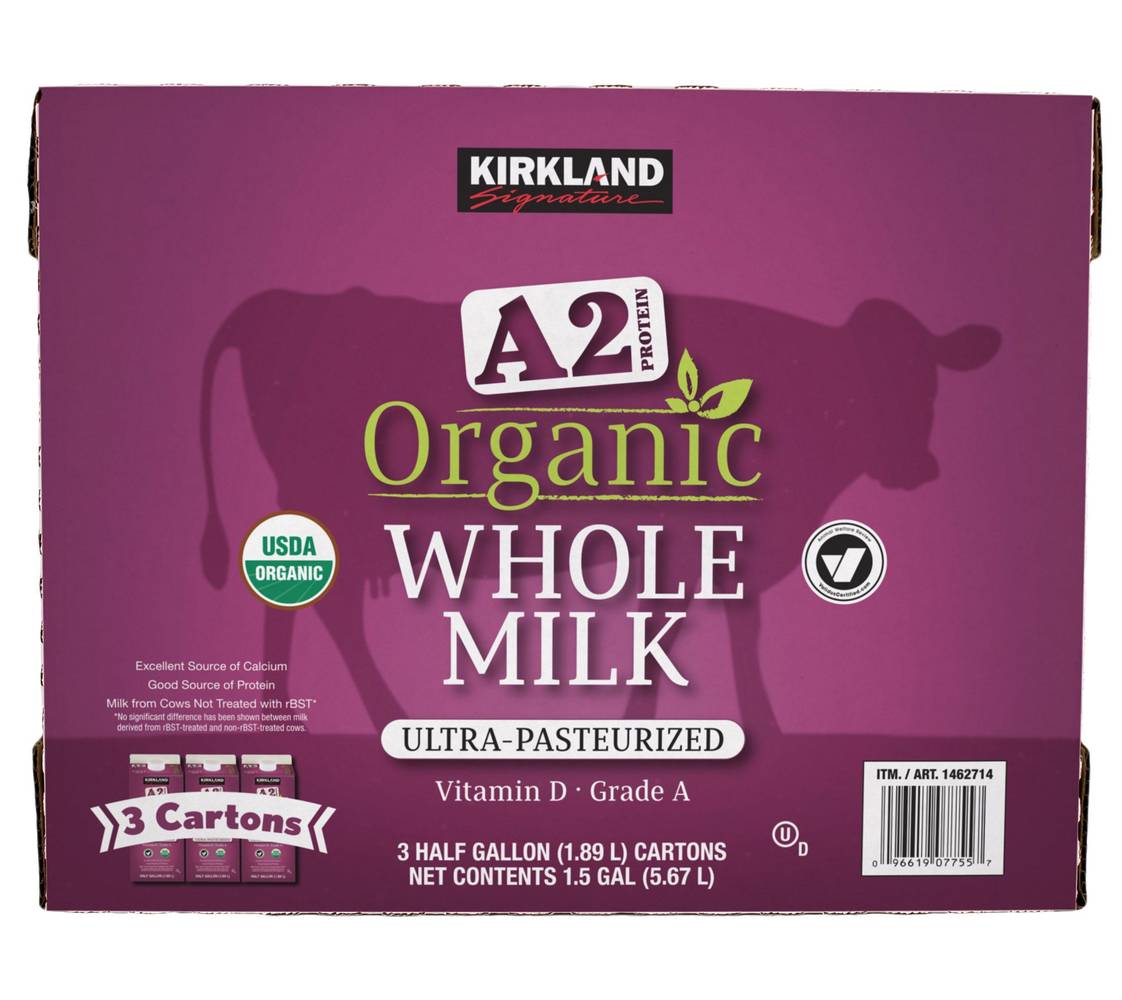 Kirkland Signature Organic A2 Protein Whole Milk (3 x 0.5 gal)